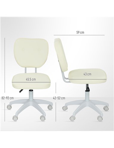 Vinsetto Vanity Office Chair, PU Leather Computer Chair for Home, with Adjustable Height, Armless, Swivel Wheels, Cream