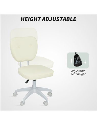 Vinsetto Vanity Office Chair, PU Leather Computer Chair for Home, with Adjustable Height, Armless, Swivel Wheels, Cream