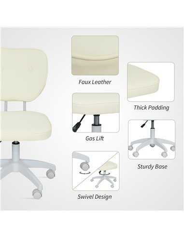 Vinsetto Vanity Office Chair, PU Leather Computer Chair for Home, with Adjustable Height, Armless, Swivel Wheels, Cream