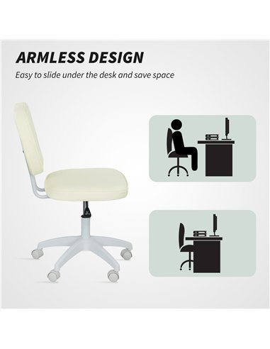 Vinsetto Vanity Office Chair, PU Leather Computer Chair for Home, with Adjustable Height, Armless, Swivel Wheels, Cream