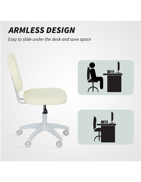 Vinsetto Vanity Office Chair, PU Leather Computer Chair for Home, with Adjustable Height, Armless, Swivel Wheels, Cream - pic 177320 | FastDaddyshop