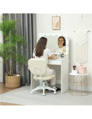 Vinsetto Vanity Office Chair, PU Leather Computer Chair for Home, with Adjustable Height, Armless, Swivel Wheels, Cream