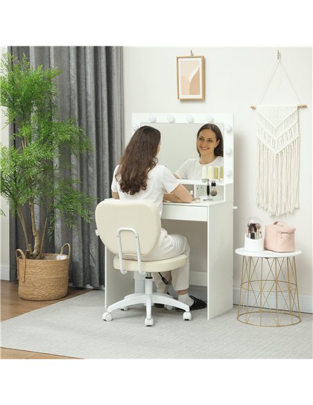 Vinsetto Vanity Office Chair, PU Leather Computer Chair for Home, with Adjustable Height, Armless, Swivel Wheels, Cream - pic 177321 | FastDaddyshop