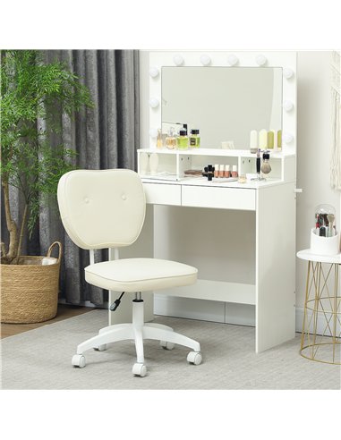 Vinsetto Vanity Office Chair, PU Leather Computer Chair for Home, with Adjustable Height, Armless, Swivel Wheels, Cream