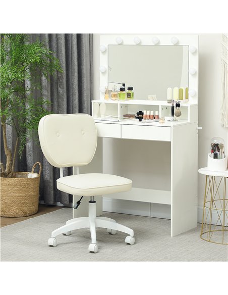 Vinsetto Vanity Office Chair, PU Leather Computer Chair for Home, with Adjustable Height, Armless, Swivel Wheels, Cream - pic 177322 | FastDaddyshop