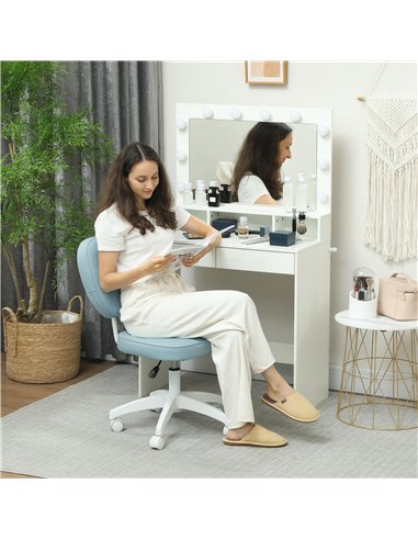 Vinsetto Vanity Office Chair, PU Leather Computer Chair for Home, with Adjustable Height, Armless, Swivel Wheels, Blue