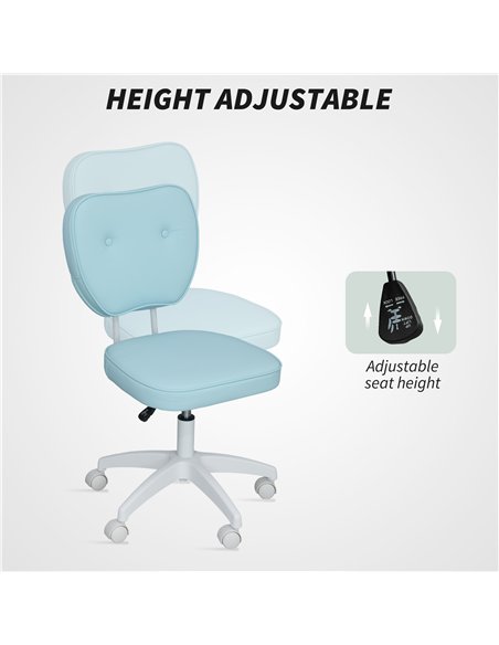 Vinsetto Vanity Office Chair, PU Leather Computer Chair for Home, with Adjustable Height, Armless, Swivel Wheels, Blue - pic 177327 | FastDaddyshop