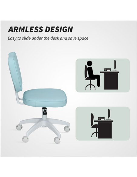 Vinsetto Vanity Office Chair, PU Leather Computer Chair for Home, with Adjustable Height, Armless, Swivel Wheels, Blue - pic 177329 | FastDaddyshop