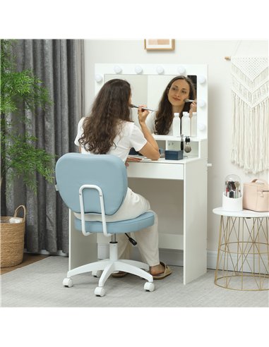 Vinsetto Vanity Office Chair, PU Leather Computer Chair for Home, with Adjustable Height, Armless, Swivel Wheels, Blue