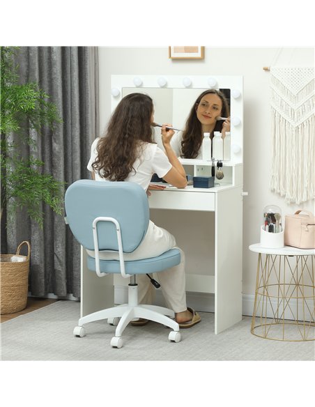 Vinsetto Vanity Office Chair, PU Leather Computer Chair for Home, with Adjustable Height, Armless, Swivel Wheels, Blue - pic 177330 | FastDaddyshop