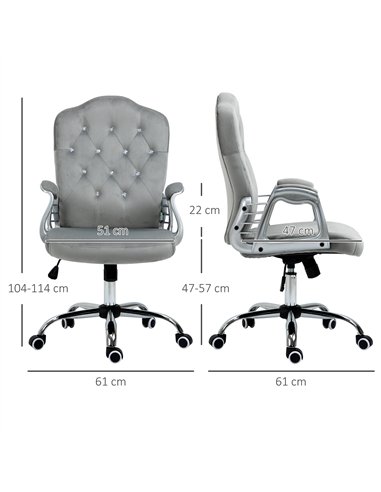 Vinsetto Velvet-Feel Work Chair, with Diamante Back - Grey