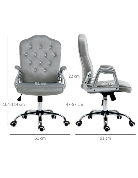 Vinsetto Velvet-Feel Work Chair, with Diamante Back - Grey - pic 177335 | FastDaddyshop