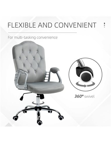 Vinsetto Velvet-Feel Work Chair, with Diamante Back - Grey