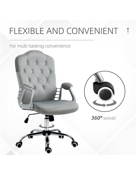 Vinsetto Velvet-Feel Work Chair, with Diamante Back - Grey - pic 177338 | FastDaddyshop