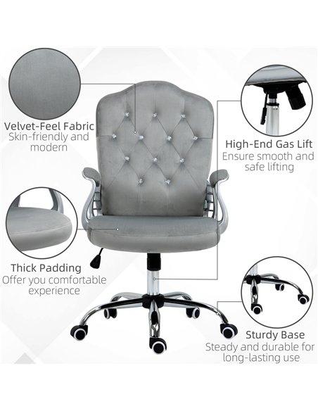 Vinsetto Velvet-Feel Work Chair, with Diamante Back - Grey - pic 177339 | FastDaddyshop