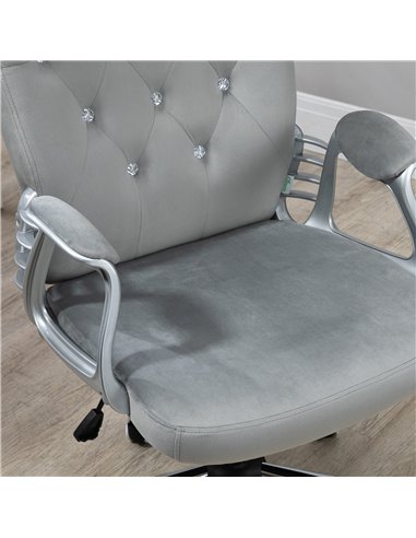 Vinsetto Velvet-Feel Work Chair, with Diamante Back - Grey