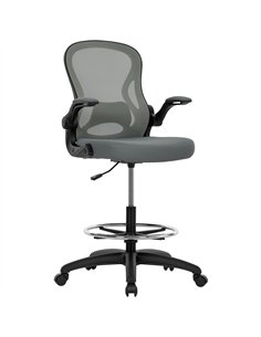 Vinsetto Drafting Chair, Ergonomic Tall Office Chair with Flip-up Armrests, Mesh Back, Lumbar Support, Adjustable Height and Foo