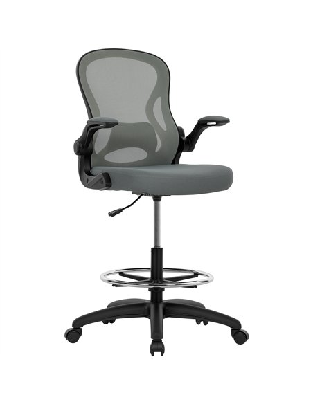 Vinsetto Drafting Chair, Ergonomic Tall Office Chair with Flip-up Armrests, Mesh Back, Lumbar Support, Adjustable Height and Foo - pic 177342 | FastDaddyshop