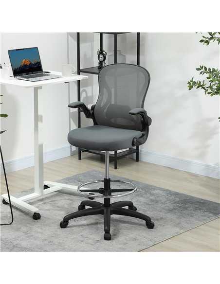 Vinsetto Drafting Chair, Ergonomic Tall Office Chair with Flip-up Armrests, Mesh Back, Lumbar Support, Adjustable Height and Foo - pic 177343 | FastDaddyshop
