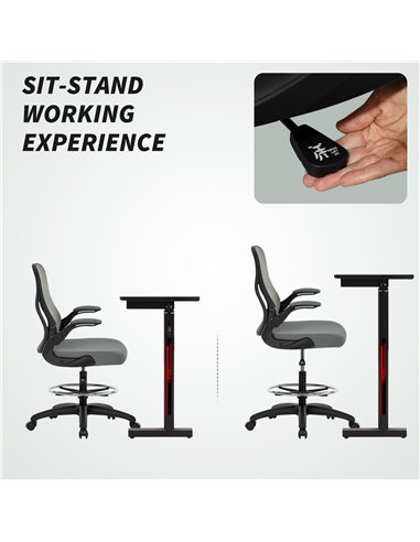 Vinsetto Drafting Chair, Ergonomic Tall Office Chair with Flip-up Armrests, Mesh Back, Lumbar Support, Adjustable Height and Foo