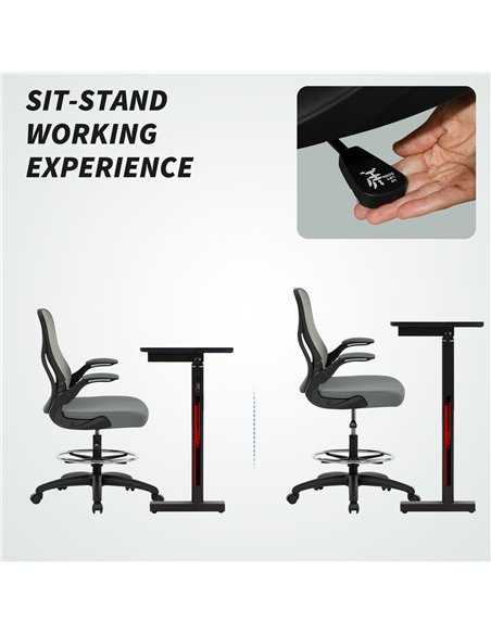 Vinsetto Drafting Chair, Ergonomic Tall Office Chair with Flip-up Armrests, Mesh Back, Lumbar Support, Adjustable Height and Foo - pic 177346 | FastDaddyshop