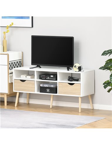 Homcom 1170mm Multi-Storage TV Stand with Wood Legs, White & Oak Effect