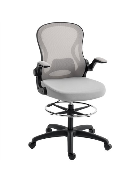 Vinsetto Adjustable Mesh Standing Desk Chair with Flip-up Armrests Lumbar Support Armrests Adjustable Footrest Ring Grey - pic 177351 | FastDaddyshop