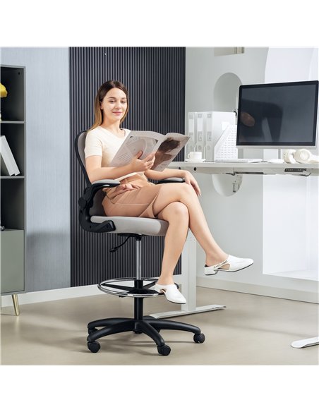 Vinsetto Adjustable Mesh Standing Desk Chair with Flip-up Armrests Lumbar Support Armrests Adjustable Footrest Ring Grey - pic 177352 | FastDaddyshop