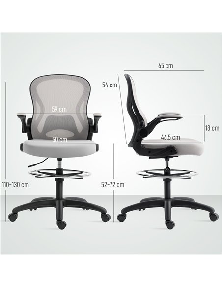 Vinsetto Adjustable Mesh Standing Desk Chair with Flip-up Armrests Lumbar Support Armrests Adjustable Footrest Ring Grey - pic 177353 | FastDaddyshop