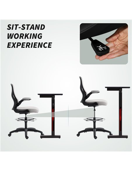 Vinsetto Adjustable Mesh Standing Desk Chair with Flip-up Armrests Lumbar Support Armrests Adjustable Footrest Ring Grey - pic 177355 | FastDaddyshop