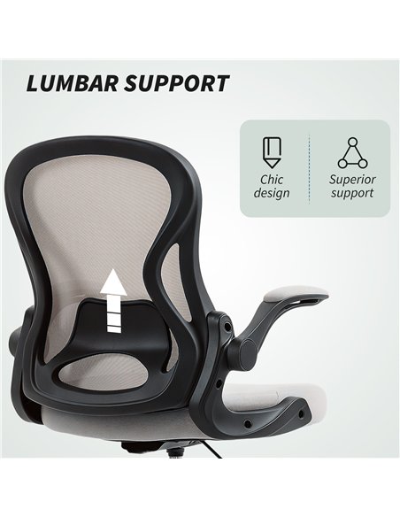 Vinsetto Adjustable Mesh Standing Desk Chair with Flip-up Armrests Lumbar Support Armrests Adjustable Footrest Ring Grey - pic 177356 | FastDaddyshop