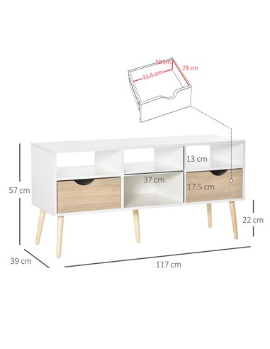 Homcom 1170mm Multi-Storage TV Stand with Wood Legs, White & Oak Effect