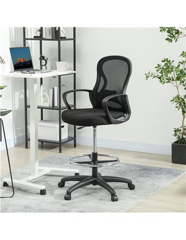 Vinsetto Drafting Chair with Adjustable Footrest, Ergonomic Mesh Office Chair with Lumbar Support, Adjustable Height for Standin