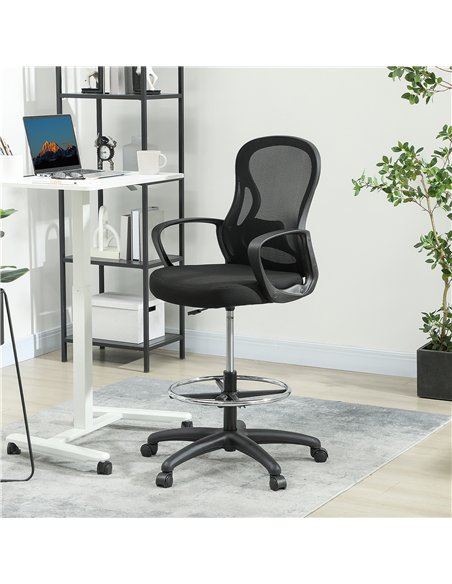 Vinsetto Drafting Chair with Adjustable Footrest, Ergonomic Mesh Office Chair with Lumbar Support, Adjustable Height for Standin - pic 177361 | FastDaddyshop