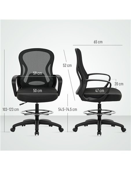 Vinsetto Drafting Chair with Adjustable Footrest, Ergonomic Mesh Office Chair with Lumbar Support, Adjustable Height for Standin - pic 177362 | FastDaddyshop