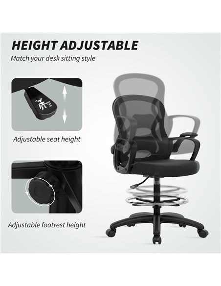Vinsetto Drafting Chair with Adjustable Footrest, Ergonomic Mesh Office Chair with Lumbar Support, Adjustable Height for Standin - pic 177363 | FastDaddyshop