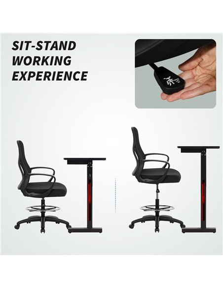 Vinsetto Drafting Chair with Adjustable Footrest, Ergonomic Mesh Office Chair with Lumbar Support, Adjustable Height for Standin - pic 177364 | FastDaddyshop