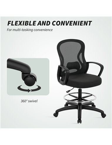 Vinsetto Drafting Chair with Adjustable Footrest, Ergonomic Mesh Office Chair with Lumbar Support, Adjustable Height for Standin