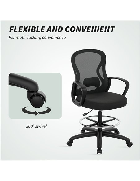 Vinsetto Drafting Chair with Adjustable Footrest, Ergonomic Mesh Office Chair with Lumbar Support, Adjustable Height for Standin - pic 177366 | FastDaddyshop