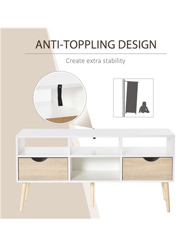 Homcom 1170mm Multi-Storage TV Stand with Wood Legs, White & Oak Effect