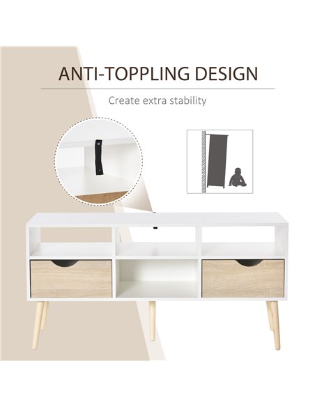 Homcom 1170mm Multi-Storage TV Stand with Wood Legs, White & Oak Effect - pic 17737 | FastDaddyshop