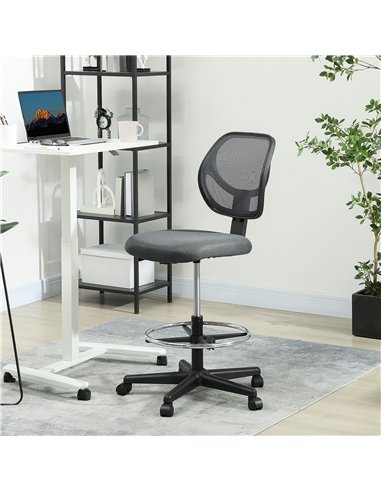 Vinsetto Ergonomic Mesh Standing Desk Chair with Adjustable Footrest Ring and Seat Height Charcoal Grey