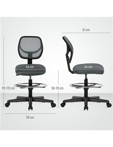Vinsetto Ergonomic Mesh Standing Desk Chair with Adjustable Footrest Ring and Seat Height Charcoal Grey - pic 177371 | FastDaddyshop