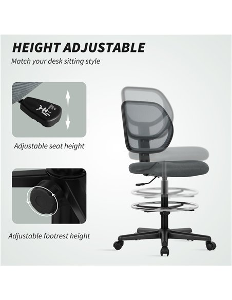 Vinsetto Ergonomic Mesh Standing Desk Chair with Adjustable Footrest Ring and Seat Height Charcoal Grey - pic 177372 | FastDaddyshop