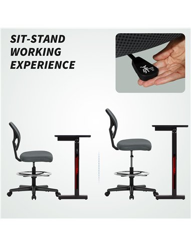 Vinsetto Ergonomic Mesh Standing Desk Chair with Adjustable Footrest Ring and Seat Height Charcoal Grey