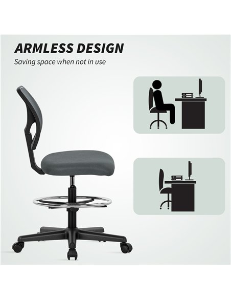 Vinsetto Ergonomic Mesh Standing Desk Chair with Adjustable Footrest Ring and Seat Height Charcoal Grey - pic 177374 | FastDaddyshop