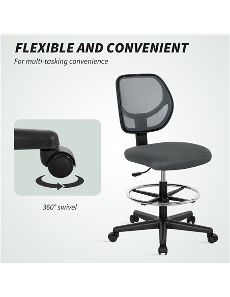 Vinsetto Ergonomic Mesh Standing Desk Chair with Adjustable Footrest Ring and Seat Height Charcoal Grey - pic 177375 | FastDaddyshop
