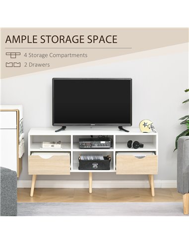 Homcom 1170mm Multi-Storage TV Stand with Wood Legs, White & Oak Effect