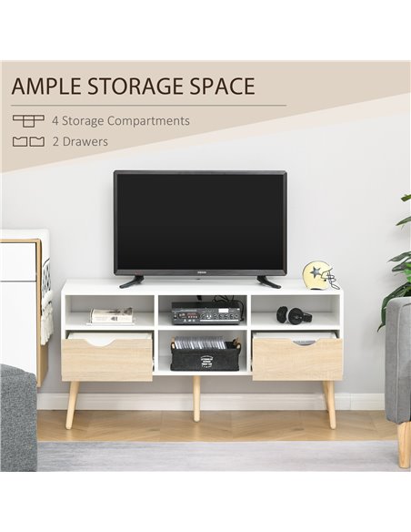 Homcom 1170mm Multi-Storage TV Stand with Wood Legs, White & Oak Effect - pic 17738 | FastDaddyshop