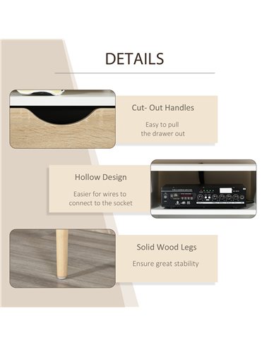 Homcom 1170mm Multi-Storage TV Stand with Wood Legs, White & Oak Effect